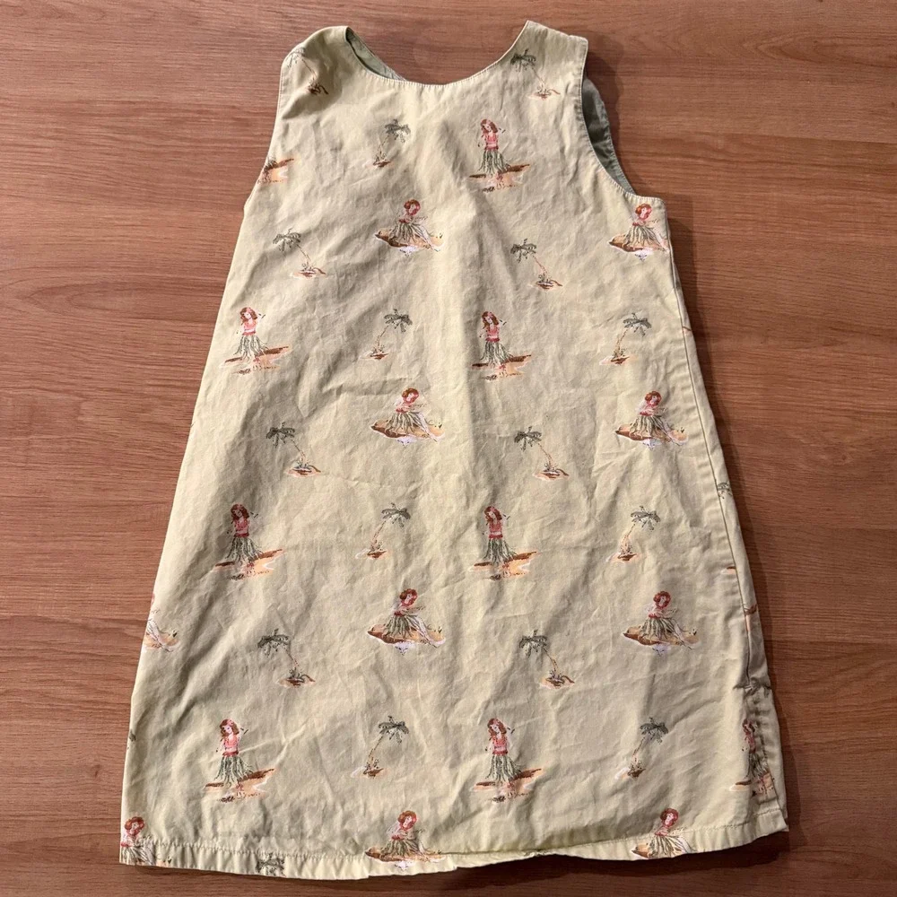 Gymboree Girls Sage Green Hula Hawaii Girl‎ Palm Tree Cotton Dress Size 7